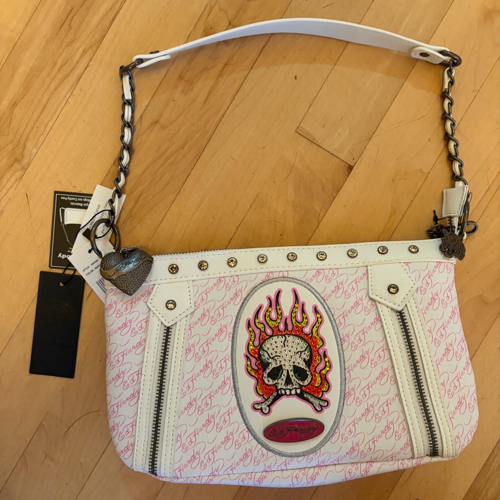 NWT Ed Hardy Shoulder Bag in White and Pink